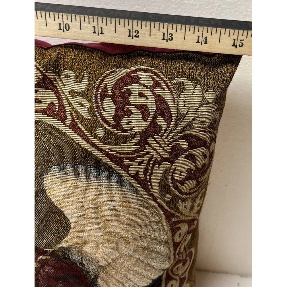 Decorative Vintage Christmas Tapestry Pillow With Angel & Baby 16 x 16 burgundy‎
